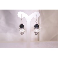 White Petals Murano & Black Crystal Pave on Sterling Silver Earrings